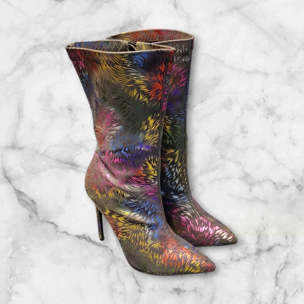 Women Faux Leather Midcalf Multi-colored Boots By Belle Luna Size 9.